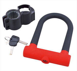 J&C 【4560299103425】 FV-01 アルミUロック ブラック/レッド W シートポストブラケット ディンプルキー 自転車 盗難防止 カギ/サイクルロック 鍵