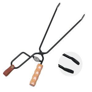 火バサミ 薪バサミ 炭ばさみ トング 焚き火 キャンプ バーベキュー アウトドア 火吹き棒 一体型 コンパクト スチール製 軽量 火起こし バネ付き ゴミ拾い ミニ 焚火 ウッドハンドル 炭トング