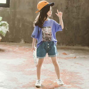 おまけ付きエコバック子供服女の子半袖Tシャツデニムパンツ短パンキッズクール快適かわいい上下セット