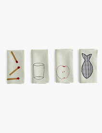 HAY ソブレメサ刺繍入りリネン＆コットン混紡ナプキン4枚セット Sobremesa embroidered linen and cotton-blend napkins set of four WHITE