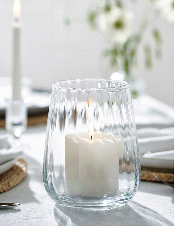 送料無料新品 THE WHITE COMPANY オプティック クリスタルガラス キャンドルホルダー 16cm Optic crystal-glass candle  holder