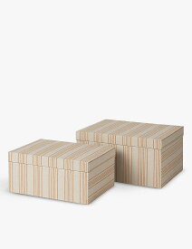 BROSTE クレオ ストライプ ファブリックカバー ボックス 2個セット Cleo stripe-pattern fabric-covered box set of two BLUE / LIGHT GREY