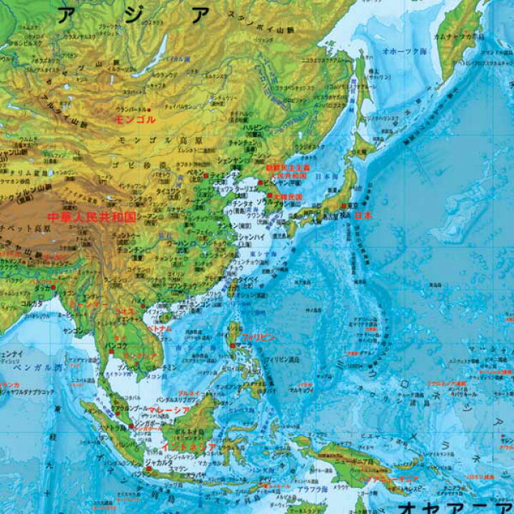 楽天市場 表面pp加工世界地図 地勢図 ポスター水性ペンが使える世界地図です 等高線で色分けをして 地形のようすがわかりやすい世界地図です グローバルプランニング