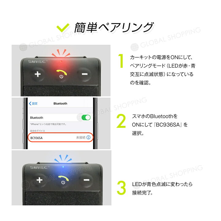 楽天市場 保証付 ハンズフリー Bluetooth 車載 通話 カーキット スピーカー 車 ブルートゥース 通話 高音質 高性能 ワイヤレス マイク スマホ ノイズ ワイヤレスイヤホン スピーカーフォン 音楽再生 Siri対応 長時間 ポータブル 車内 レシーバー 振動感知 2台待受
