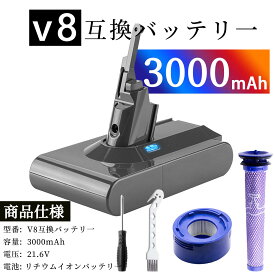 【景品セット8】V8 Absolute 互換バッテリー3000mAh GS-D ソン V8 WHP バッテリー PSE認証 GS-D son 掃除機交換用バッテリー 対応 ダイ V8/SV10 Fluffy/Fluffy+/Animalpro/Absolute/Absolute Extra/Motorhead 互換バッテリー Globalsmart 互換充電池