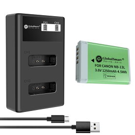 【USB充電器と電池1個】Globalsmart CANON NB-13L 対応 高性能互換 バッテリー【1250mAh 3.6V】PowerShot G7 X G5 X G9 X Mark II G7 X Mark II SX620HS対応 PSE認証 1年保証 リチャージャブルバッテリー 充電池 予備バッテリー