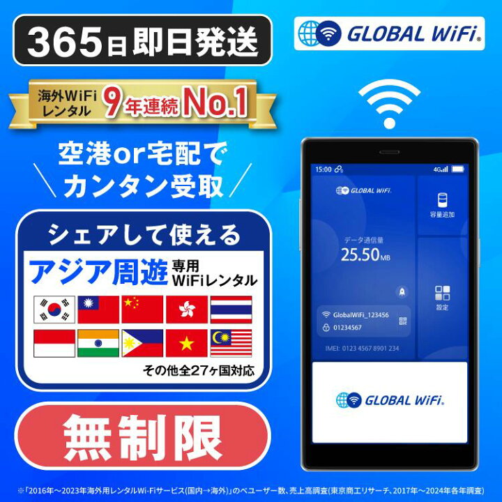 楽天市場】【送料無料・即日発送】アジア周遊 WiFi レンタル 容量 4G 