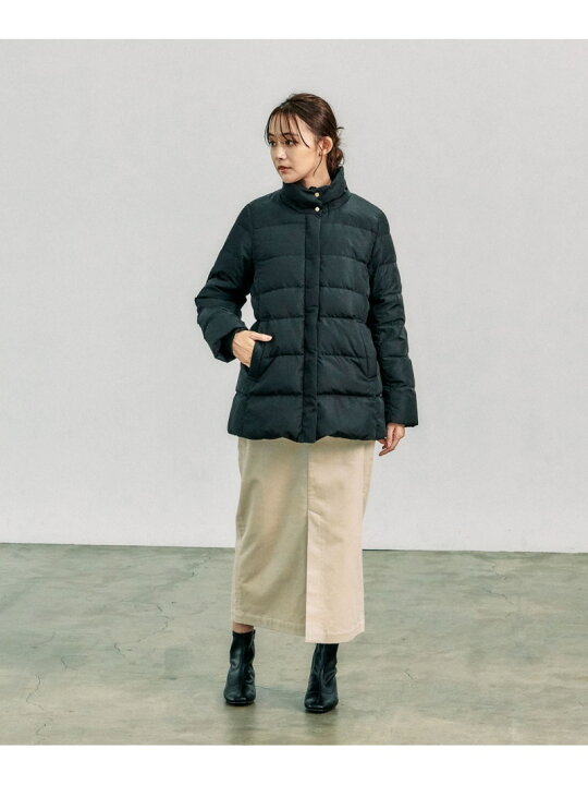 ◉GLOBAL WORK 美シルエットフード付きダウンジャケット M グリーン 
