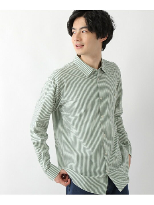 GLOBAL WORK ストライプシャツ ライトグリーン XL 見掛け