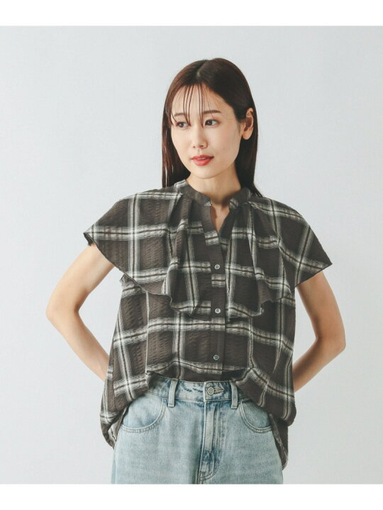 楽天市場】【SALE／50%OFF】チェックフリルブラウスノースリーブ 