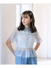 シアーシャイニーシャツ半袖/AND YUA ANY/109332 GLOBAL WORK グローバルワーク トップス シャツ・ブラウス ブルー グリーン[Rakuten Fashion]