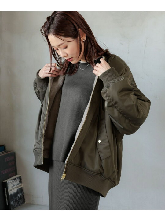 GLOBAL WORK リバーシブルMA-1ファー カーキ×グレイッシュモカ 楽天