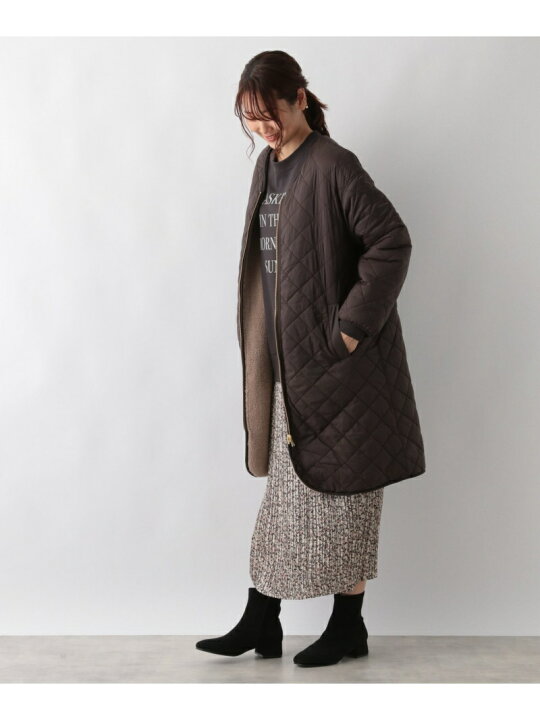 新品【earthy】リバーシブル ボア ロングコート ブラウン キルティング 