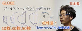 日本製　フェイスシールド　S～LLサイズ　メガネに取り付けるタイプ　マスクに着用できます。　高透明仕様　メガネ取付仕様　感染対策