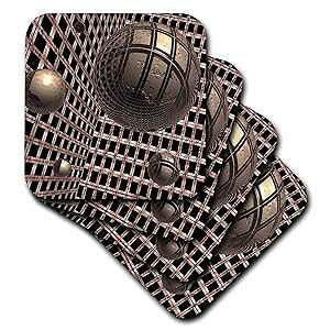 3dRose CST_19448_1 \ẑ́A͂𓺐̃P[Wň͂񂾕V̂Ă܂ O[ \tg R[X^[ (4 Zbg) 3dRose CST_19448_1 Construction Spheres Shows Floating Spheres with a Surrounding Copper C Gl