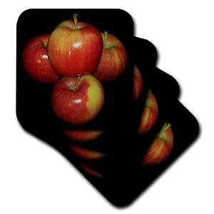3dRose cst_21642_1 ԂƉF̃S wi \tg R[X^[ 4 Zbg 3dRose cst_21642_1 Red and Yellow Apples Black Background Soft Coasters, Set of 4