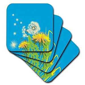 3dRose CST_104492_2 Lovely Dandelions Vector Floral Summer Design-Soft Coasters, Set of 8