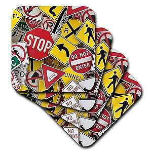 3dRose AJHW W R[W Street Stop Yield USA - \tgR[X^[A8 Zbg (CST_155154_2) 3dRose American Road Sign Signs Collage Street Stop Yield USA - Soft Coasters, Set of 8 (CST_155154_2)