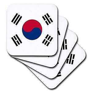 3dRose CST_158435_1 ؍̍ ؍ԐɊۍgOɉAzɊ \tgR[X^[ 4Zbg 3dRose CST_158435_1 Flag of South Korea Korean White Red Blue Taegeuk Circle Black Trigrams Taiji Yinyang Taegeukgi S