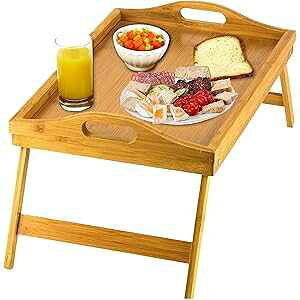HOME IT Home-It Bed Table Tray with Folding Legs - Breakfast Tray Bamboo Bed Tray for Sofa, Bed, Eating, Snacking and Working