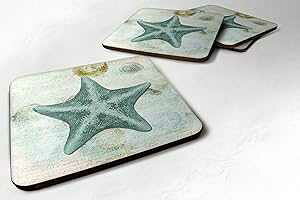 Caroline's Treasures SB3043FC Beach Asteroidea Sea Star Starfish Teal Foam Coaster Set of 4 Set of 4 Cup Coasters for Indoor Outdoor, Tabletop Protection, , Mouse pad Material