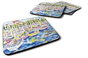 Caroline's Treasures 6117FC Harbour Foam Coaster Set of 4 Set of 4 Cup Coasters for Indoor Outdoor, Tabletop Protection, Anti Slip, Mouse pad Material