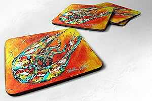 Caroline's Treasures MW1076FC Shrimp Warming Up Foam Coaster Set of 4 Set of 4 Cup Coasters for Indoor Outdoor, Tabletop Protection, Anti Slip, Mouse pad Material