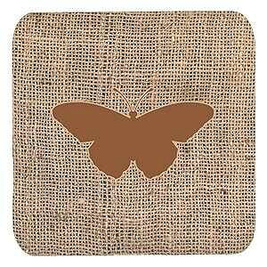 Caroline's Treasures o^tCzƃuEtH[R[X^[ (4 Zbg)A 3.5 C` x  3.5 C`A}`J[ Caroline's Treasures Butterfly Burlap and Brown Foam Coasters (Set of 4), 3.5" H x 3.5"