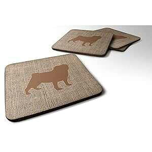 Caroline's Treasures pOzƃuEtH[R[X^[ (4 Zbg)A 3.5 C` x  3.5 C`A}`J[ Caroline's Treasures Pug Burlap and Brown Foam Coasters (Set of 4), 3.5" H x 3.5" W, Multicolor