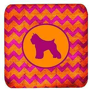 Caroline's Treasures Bouvier des Flandres Chevron Pink and Orange Foam Coasters (Set of 4), 3.5" H x 3.5" W, Multicolor
