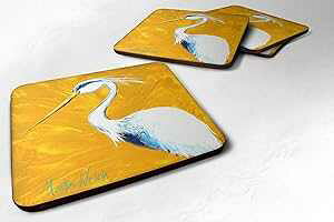 Caroline's Treasures Bird-Blue Heron Col Mustard Foam Coasters (Set of 4), 3.5" H x 3.5" W, Multicolor