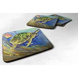 Caroline's Treasures Loggerhead Sea Turtle Foam Coaster (Set of 4), 3.5 H x 3.5 W, Multicolor