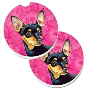 Caroline's Treasures LH9380PKCARC Pink Min Pin Set of 2 Cup Holder Car Coasters Absorbent Sandstone Coasters for Car Cup Holders Gifts for Men or Women, Large, Multicolor