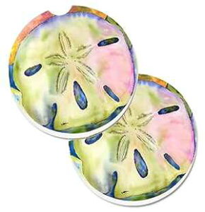 Caroline's Treasures 8545CARC Sand Dollar Set of 2 Cup Holder Car Coasters Absorbent Sandstone Coasters for Car Cup Holders Gifts for Men or Women, Large, Multicolor