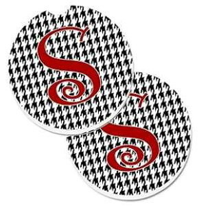Caroline's Treasures CJ1035-SCARC Letter S Initial Monogram - Houndstooth Black Set of 2 Cup Holder Car Coasters Absorbent Sandstone Coasters for Car Cup Holders Gifts for Men or Women, Large, Multico