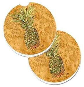 Caroline's Treasures 8654CARC Pineapple Set of 2 Cup Holder Car Coasters Absorbent Sandstone Coasters for Car Cup Holders Gifts for Men or Women, Large, Multicolor