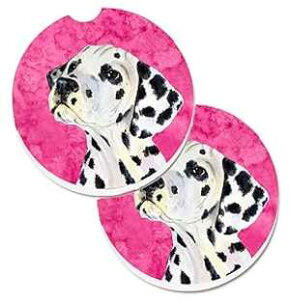 Caroline's Treasures SS4768-PKCARC Pink Dalmatian Set of 2 Cup Holder Car Coasters Absorbent Sandstone Coasters for Car Cup Holders Gifts for Men or Women, Large, Multicolor