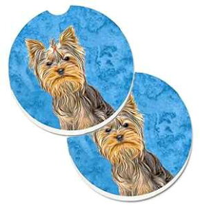 Caroline's Treasures KJ1227BUCARC Blue Yorkie/Yorkshire Terrier Set of 2 Cup Holder Car Coasters Absorbent Sandstone Coasters for Car Cup Holders Gifts for Men or Women, Large, Multicolor