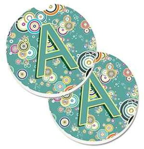 Caroline's Treasures CJ2015-ACARC Letter A Circle Circle Teal Initial Alphabet Set of 2 Cup Holder Car Coasters Absorbent Sandstone Coasters for Car Cup Holders Gifts for Men or Women, Large, Multicol
