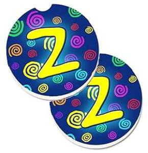 Caroline's Treasures CJ1011-ZCARC Letter Z Initial Monogram - Blue Swirls Set of 2 Cup Holder Car Coasters Absorbent Sandstone Coasters for Car Cup Holders Gifts for Men or Women, Large, Multicolor