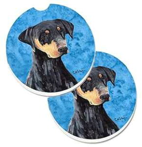 Caroline's Treasures SC9126BUCARC Blue Doberman Set of 2 Cup Holder Car Coasters Absorbent Sandstone Coasters for Car Cup Holders Gifts for Men or Women, Large, Multicolor