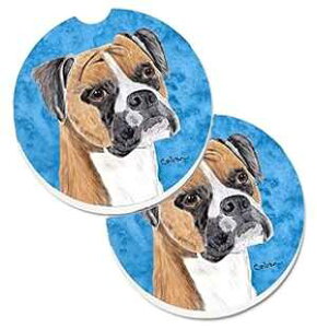 Caroline's Treasures SC9121BUCARC Blue Boxer Set of 2 Cup Holder Car Coasters Absorbent Sandstone Coasters for Car Cup Holders Gifts for Men or Women, Large, Multicolor