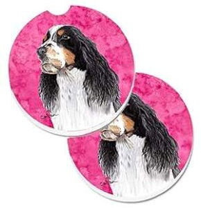 Caroline's Treasures SC9134PKCARC Pink Springer Spaniel Set of 2 Cup Holder Car Coasters Absorbent Sandstone Coasters for Car Cup Holders Gifts for Men or Women, Large, Multicolor