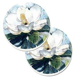 Caroline's Treasures 8003CARC Flower - Magnolia Set of 2 Cup Holder Car Coasters Absorbent Sandstone Coasters for Car Cup Holders Gifts for Men or Women, Large, Multicolor