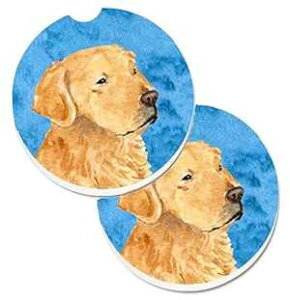 Caroline's Treasures SS4752-BUCARC Blue Golden Retriever Set of 2 Cup Holder Car Coasters Absorbent Sandstone Coasters for Car Cup Holders Gifts for Men or Women, Large, Multicolor
