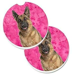 Caroline's Treasures KJ1225PKCARC Pink German Shepherd Set of 2 Cup Holder Car Coasters Absorbent Sandstone Coasters for Car Cup Holders Gifts for Men or Women, Large, Multicolor