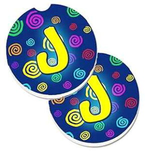 Caroline's Treasures CJ1011-JCARC Letter J Initial Monogram - Blue Swirls Set of 2 Cup Holder Car Coasters Absorbent Sandstone Coasters for Car Cup Holders Gifts for Men or Women, Large, Multicolor