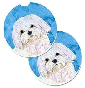 Caroline's Treasures SS4758-BUCARC Blue Maltese Set of 2 Cup Holder Car Coasters Absorbent Sandstone Coasters for Car Cup Holders Gifts for Men or Women, Large, Multicolor