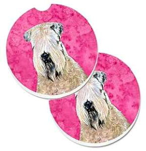 Caroline's Treasures SS4769-PKCARC Pink Soft Coated Wheaten Terrier Set of 2 Cup Holder Car Coasters Absorbent Sandstone Coasters for Car Cup Holders Gifts for Men or Women, Large, Multicolor