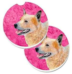 Caroline's Treasures LH9362PKCARC Pink Australian Cattle Dog Set of 2 Cup Holder Car Coasters Absorbent Sandstone Coasters for Car Cup Holders Gifts for Men or Women, Large, Multicolor